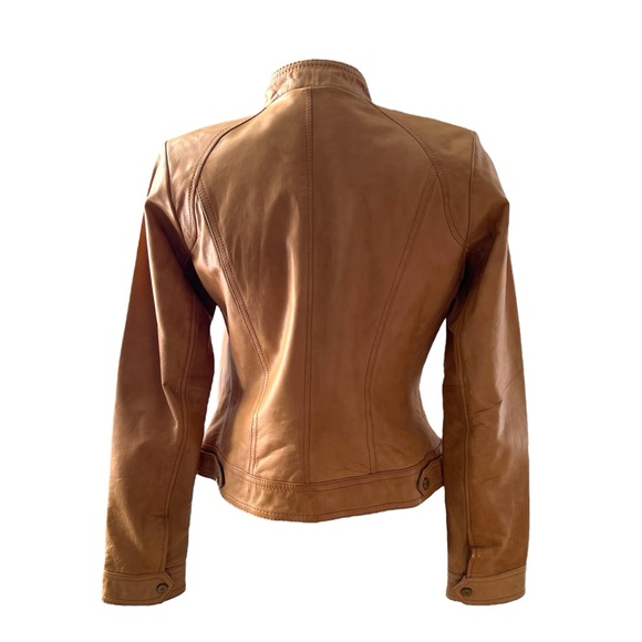 Wilsons Leather Tan Motorcycle Jacket with Stand-Up Collar - Picture 4 of 7
